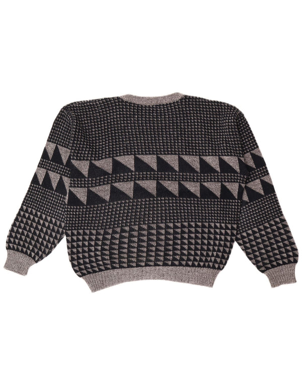 Vintage herre rund hals sweater stor grå geometrisk