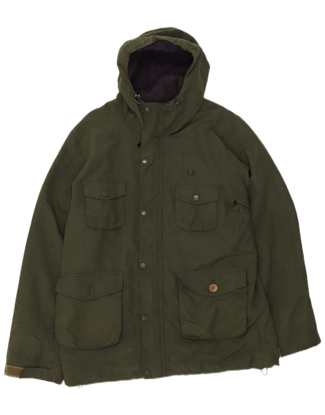 Fred Perry Herre Hooded Windbreaker Jacket UK 38 Medium Green Nylon
