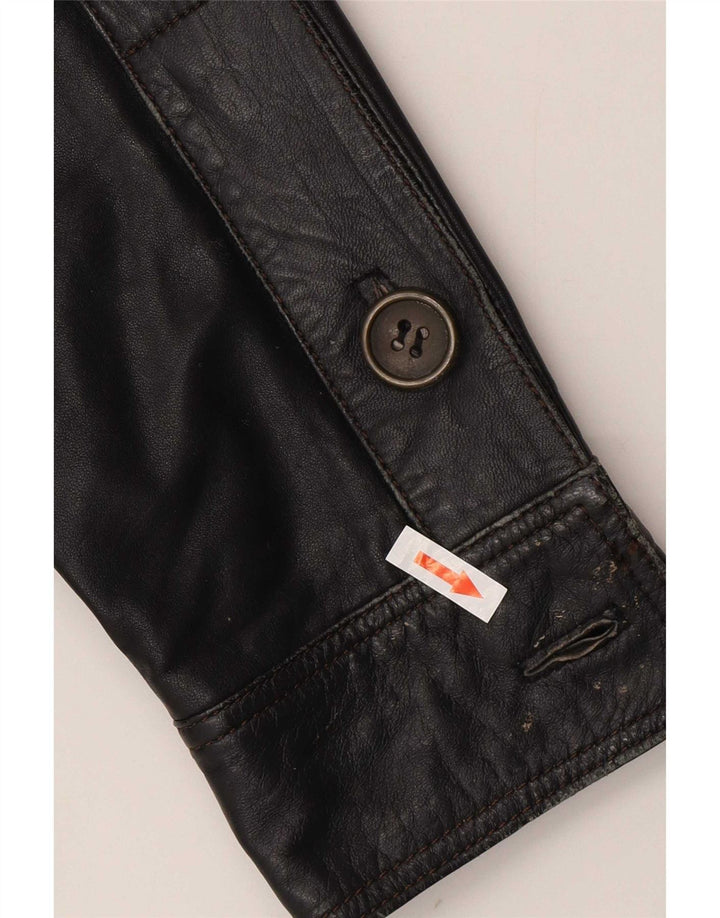 Promod Dame Læder Biker Jacket UK 14 Medium Sort