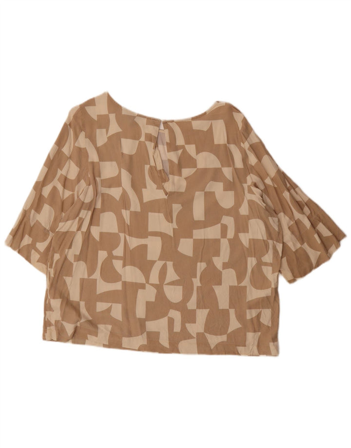 Gant Dame Oversized Bluse Top UK 8 Small Beige Geometrisk Viscose