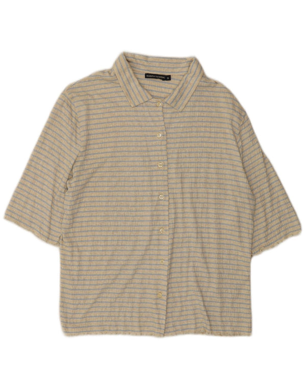 Marina Yachting Womens Short Sleeve Shirt Blouse UK 14 Medium Beige Striped