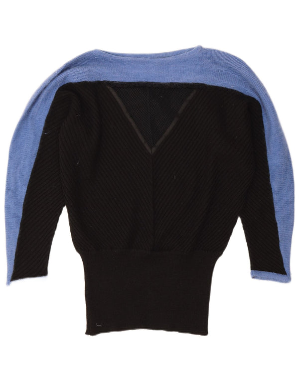 Vintage Dame Boat Neck Jumper Sweater UK 18 XL Sort Colourblock