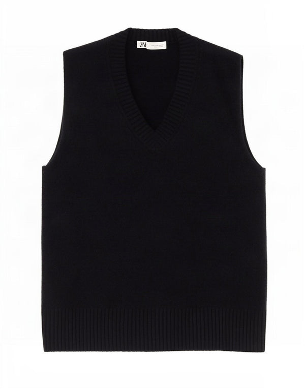 Zara Dame Vest Tank Top UK 14 Medium Navy Blue Akryl