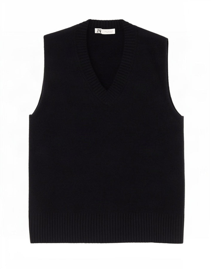 Zara Dame Vest Tank Top UK 14 Medium Navy Blue Akryl
