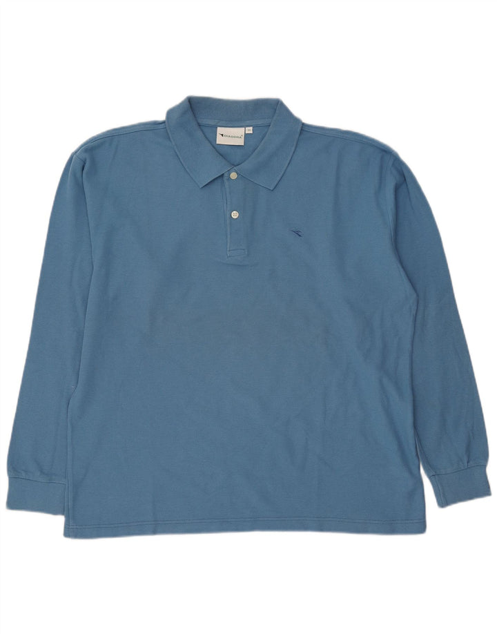 DIADORA Mens Long Sleeve Polo Shirt IT 50 Medium Blue Cotton