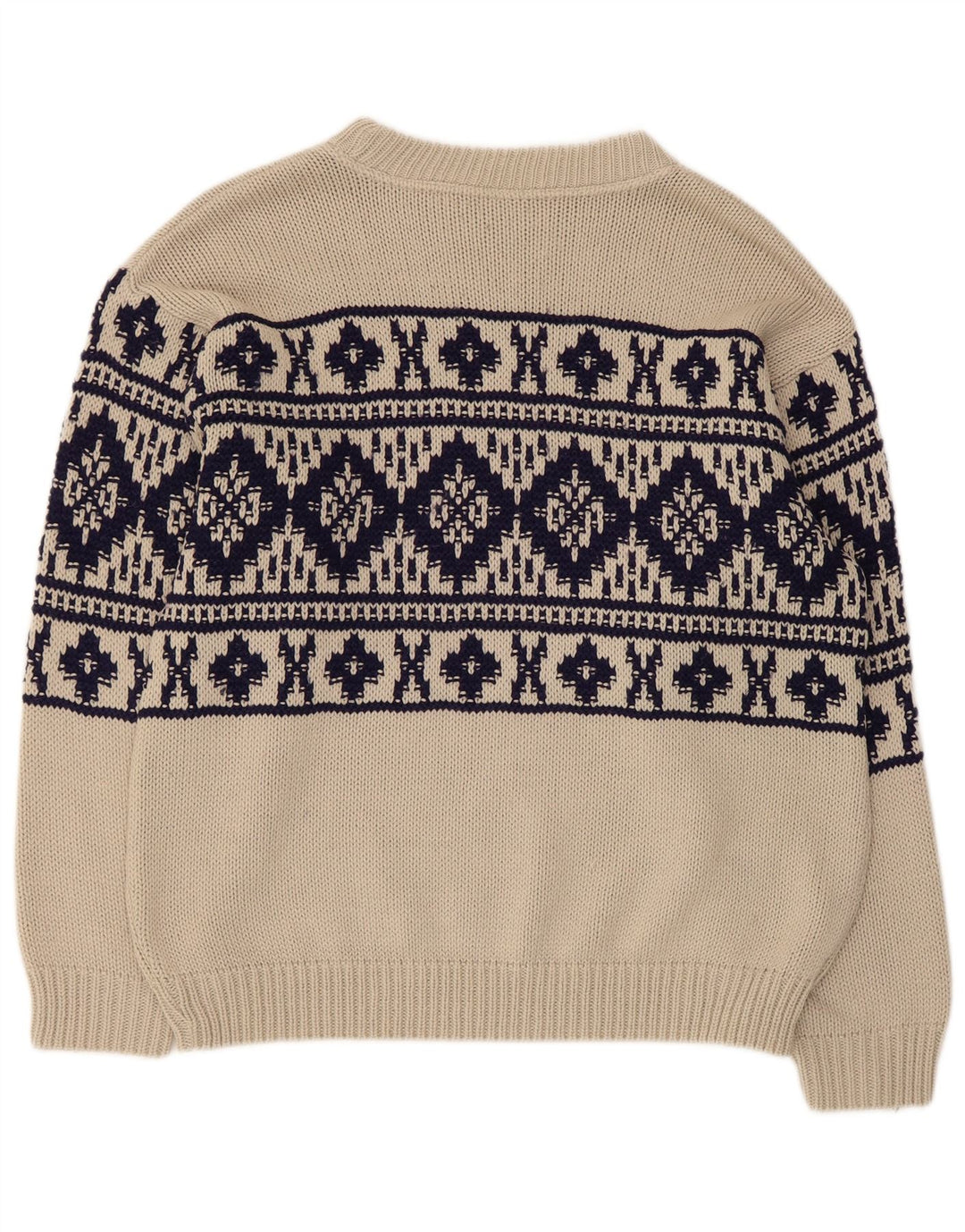 Vintage Herre Boat Neck Jumper Sweater Medium Beige Fair Isle