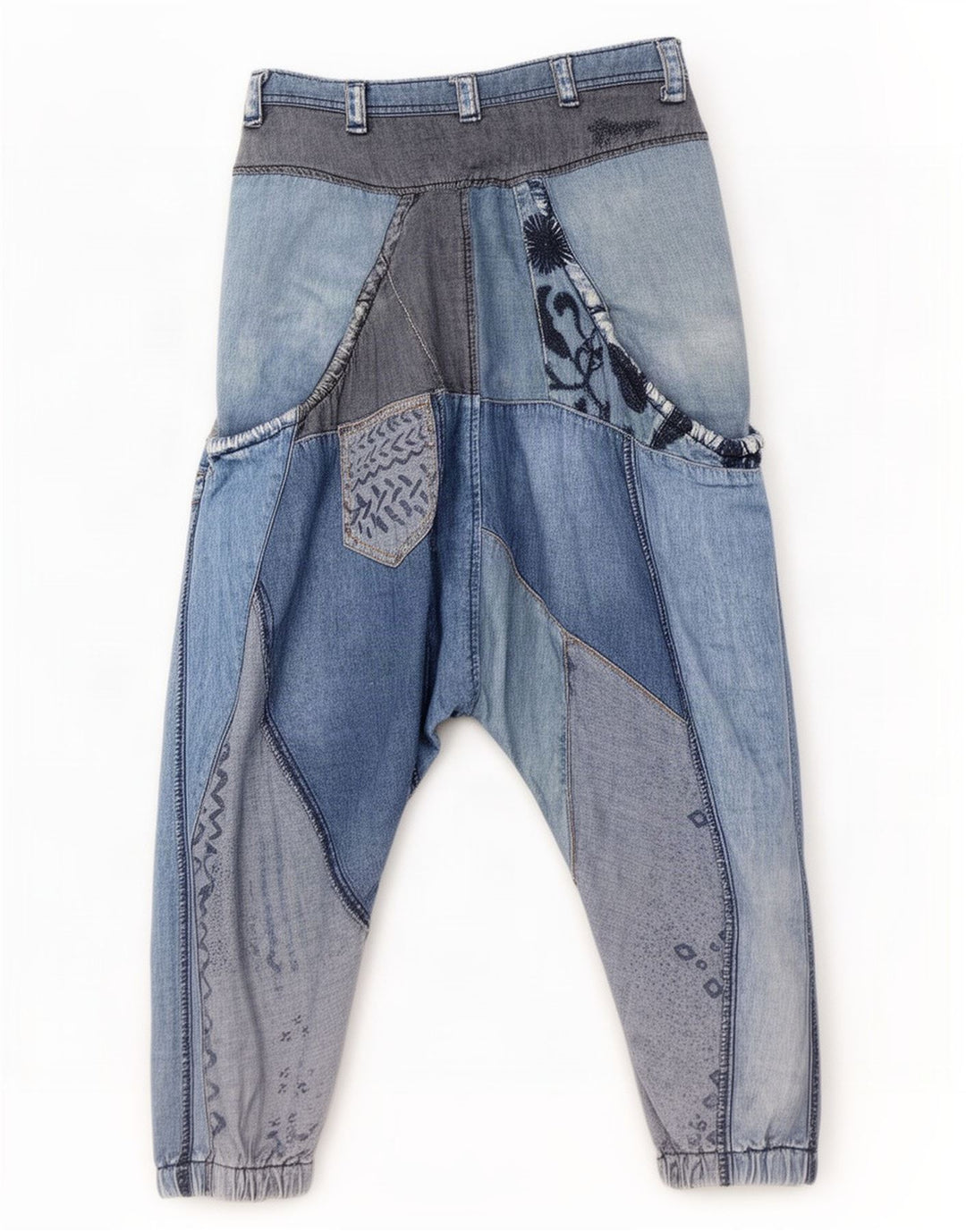 Desigual Dame Harem Drop Crotch Jeans W30 L13 Blå Patchwork Bomuld