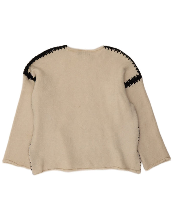 Zara Dame Boat Neck Jumper Sweater UK 14 Medium White Colourblock