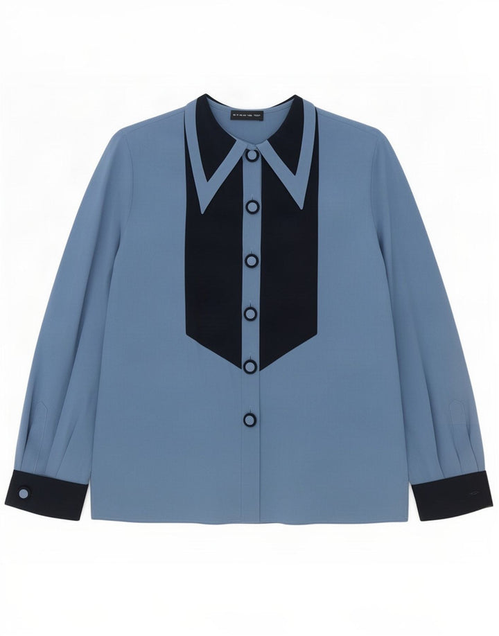 Vintage dameskjorte bluse IT 46 Stor blå farveblok