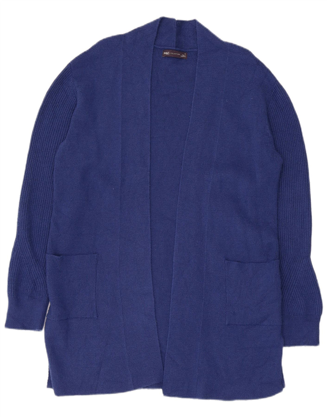 Marks & Spencer Dame Longline Åben Cardigan Sweater UK 12 Medium Blue