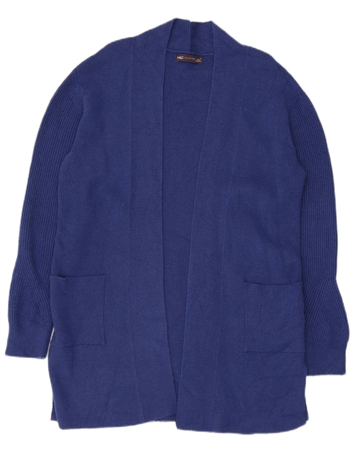 Marks & Spencer Dame Longline Åben Cardigan Sweater UK 12 Medium Blue