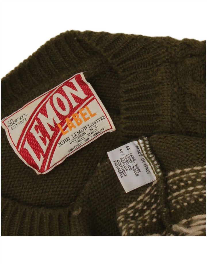Citron Herre Crew Neck Jumper Sweater XL Khaki Fair Isle Wool