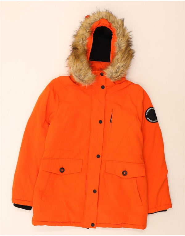 Superdry Skijakke med hætte til kvinder UK 12 Medium Orange Polyester