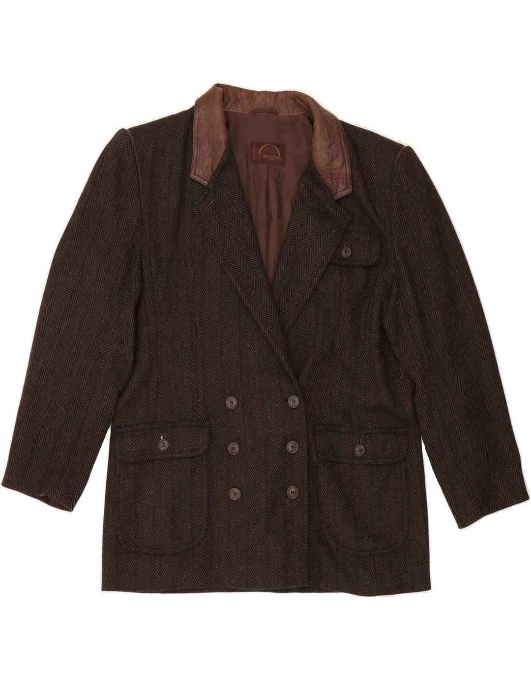BOGNER Womens Double Breasted Blazer Jacket UK 14 Large Brown Herringbone Vintage Bogner and Second-Hand Bogner from Messina Hembry 