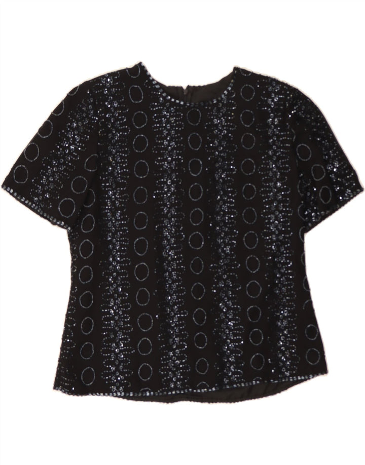 VINTAGE Womens Evening Blouse Top UK 16 Large Black Polka Dot Polyester Vintage Vintage and Second-Hand Vintage from Messina Hembry 
