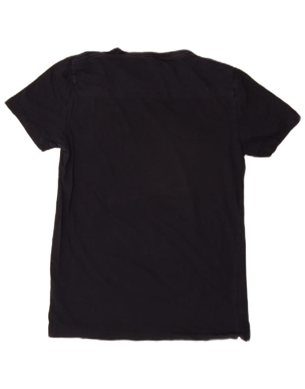 French Connection Dame T-Shirt Top UK 12 Medium Navy Blue Bomuld