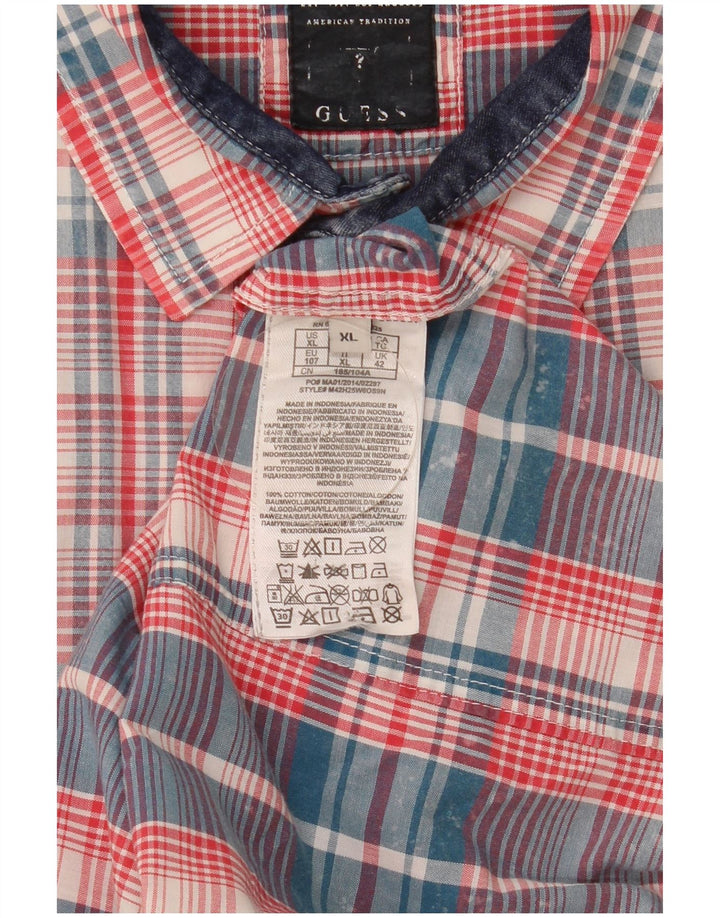 Guess kortærmet herreskjorte XL flerfarvet plaid bomuld