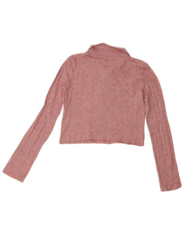 Zara Langærmet Crop Polo Shirt til kvinder UK 10 Small Pink Viscose