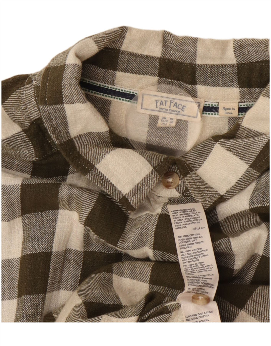 Fat Face Dame Oversized Flanell Shirt UK 10 Small Khaki Gingham Cotton