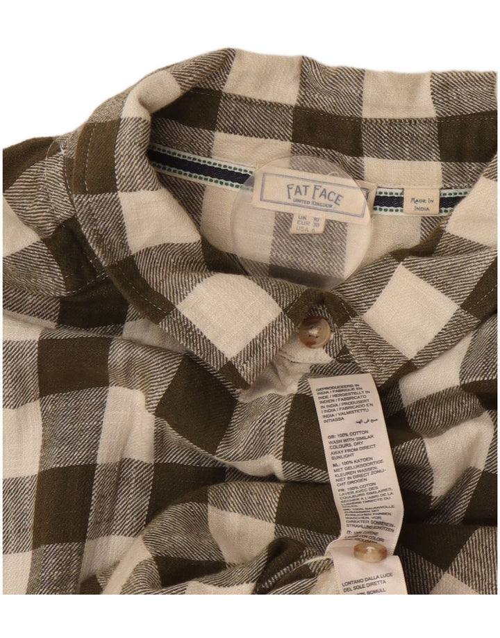 Fat Face Dame Oversized Flanell Shirt UK 10 Small Khaki Gingham Cotton