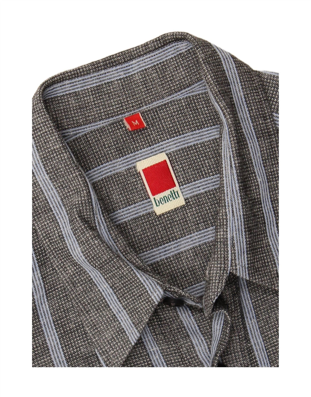 BENETTI Mens Short Sleeve Shirt Medium Grey Striped