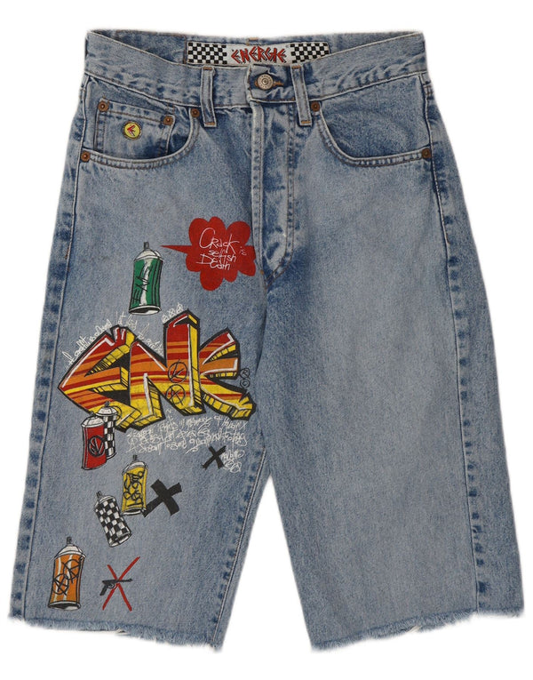 Energie Kvinder Graffiti Graphic Bermuda Denim Shorts W28 Medium Blue