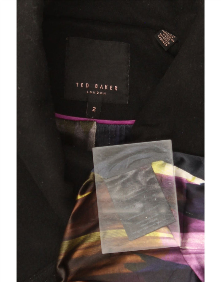TED BAKER Trenchcoat til kvinder størrelse 2 Lille sort uld