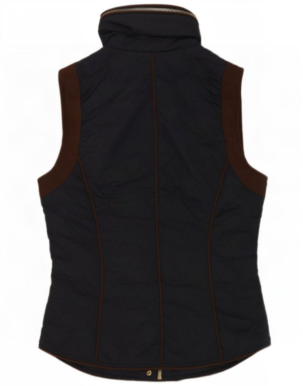 Zara Dame Hætte Quiltet Gilet UK 10 Small Navy Blue Colourblock