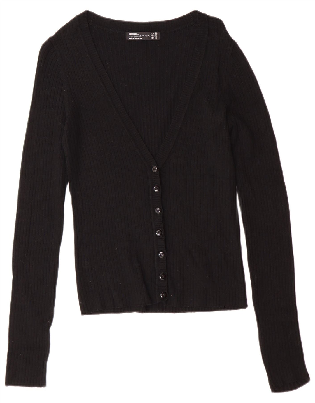 Zara Dame Cardigan Sweater UK 12 Medium Black Rayon