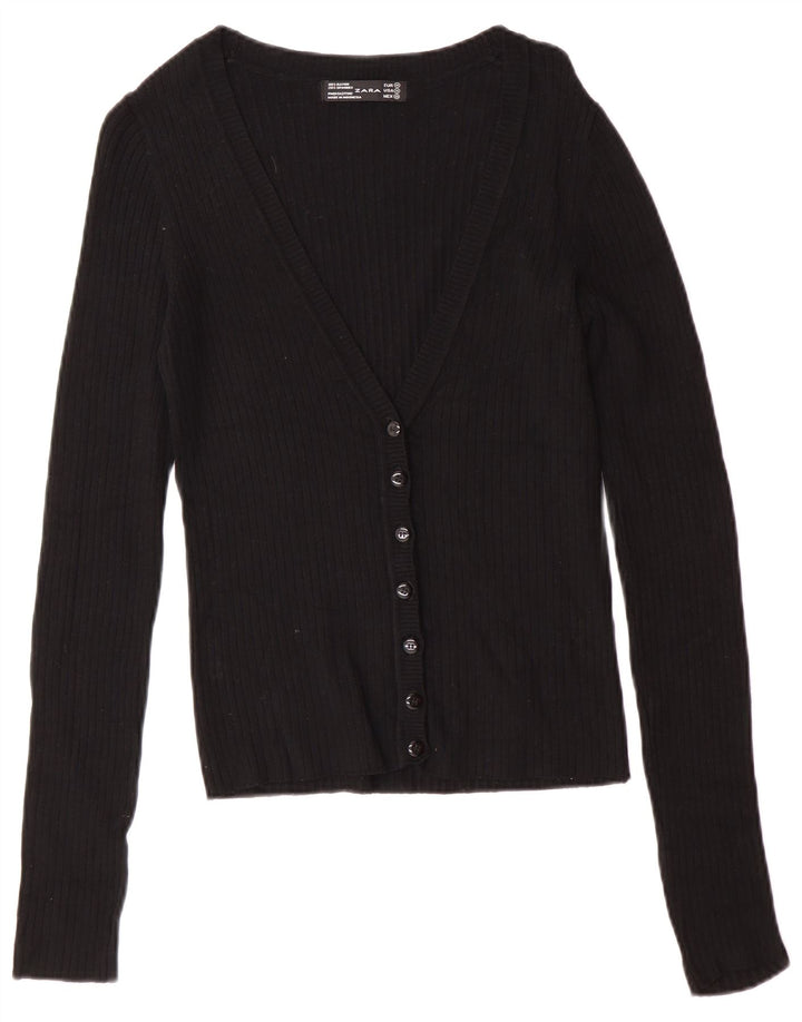 Zara Dame Cardigan Sweater UK 12 Medium Black Rayon