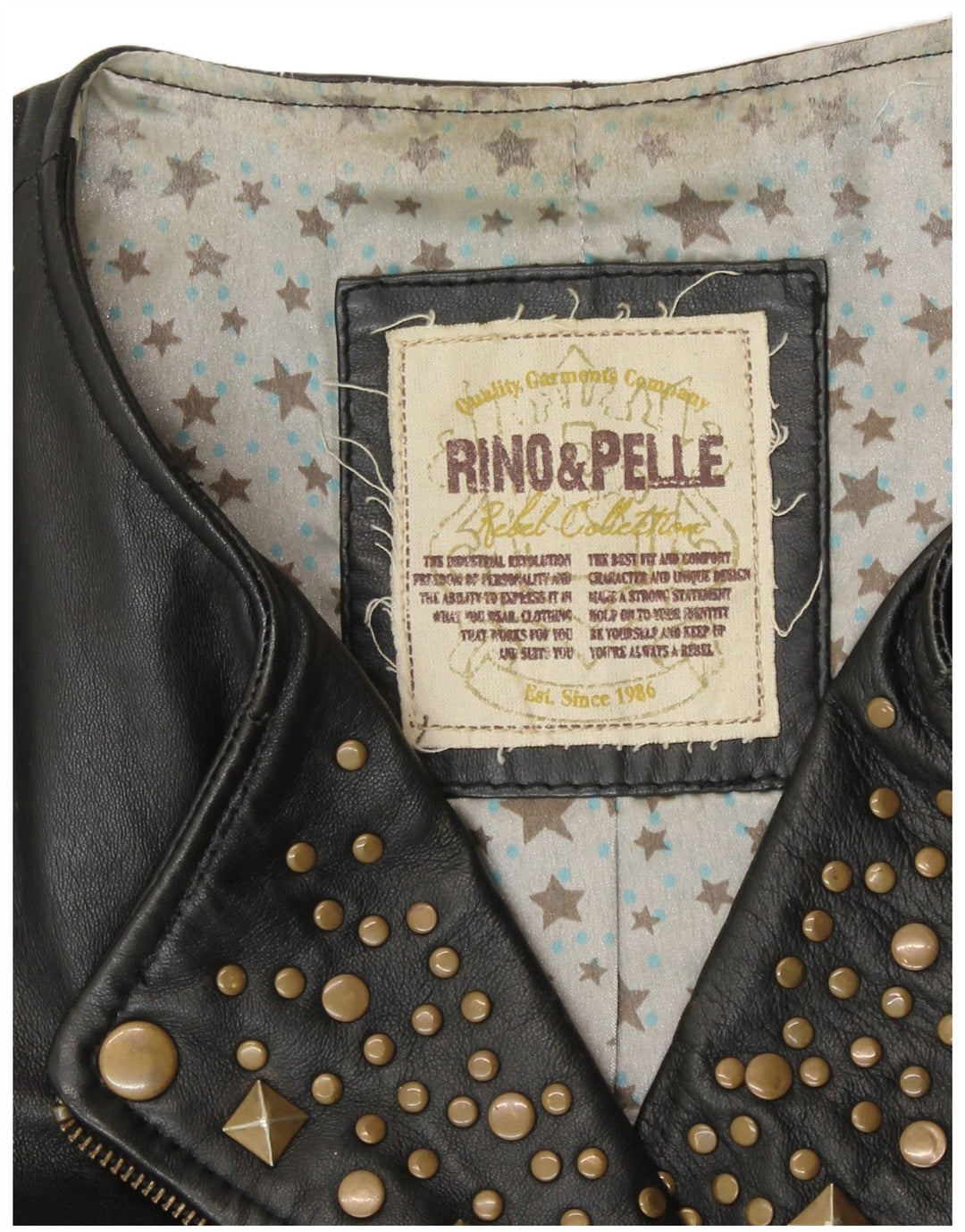 RINO & PELLE Dame Crop Biker Læderjakke UK 12 Medium Sort Læder