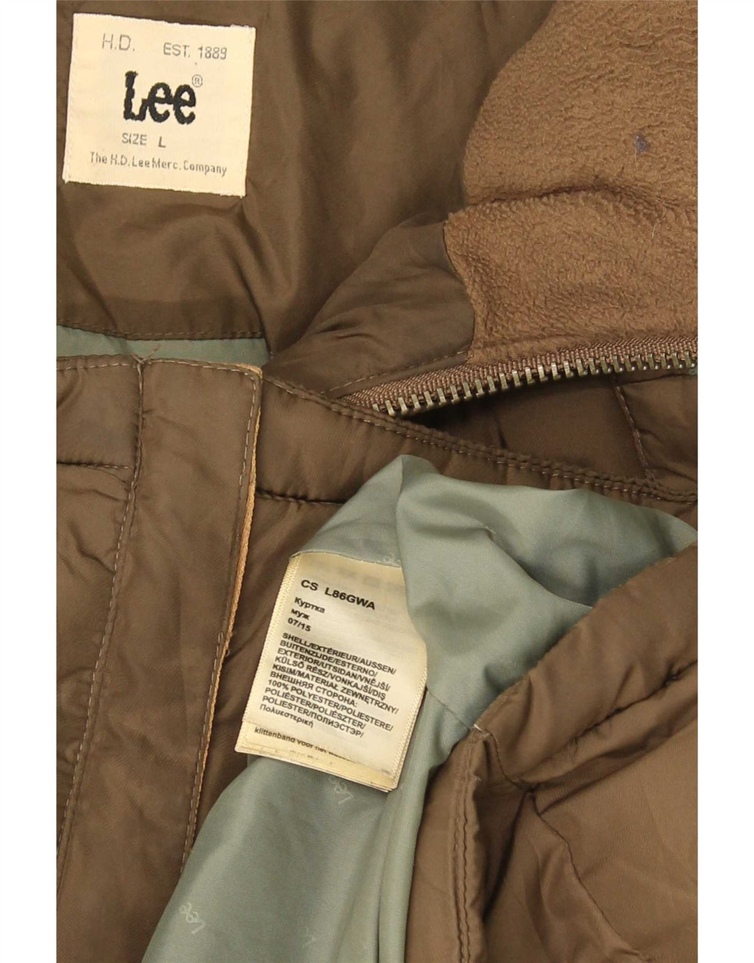 Lee Herre hættepolstret jakke UK 40 Stor brun polyester