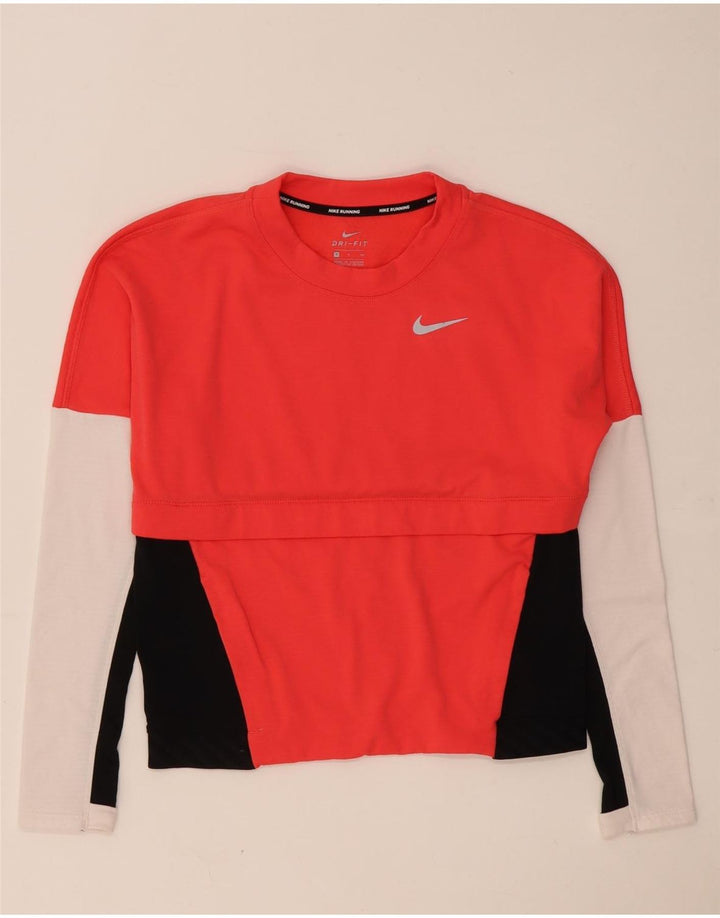Nike Dame Dri Fit Oversized Top Langærmet UK 10 Small Red Colourblock
