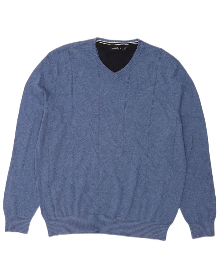 Nautica Herre V-hals sweater Stor blå bomuld