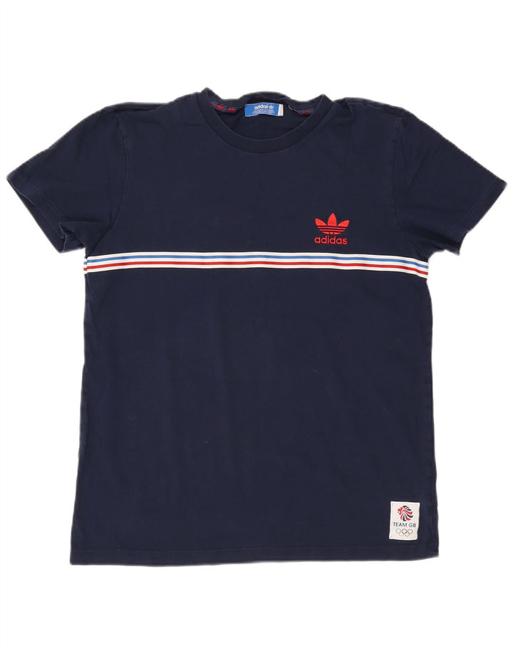 Adidas T-shirt top til mænd mellem marineblå stribet bomuld