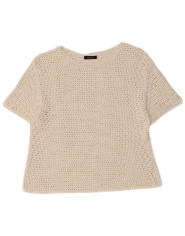 Massimo Dutti Dame Crop Hæklet Bluse Top UK 12 Medium White