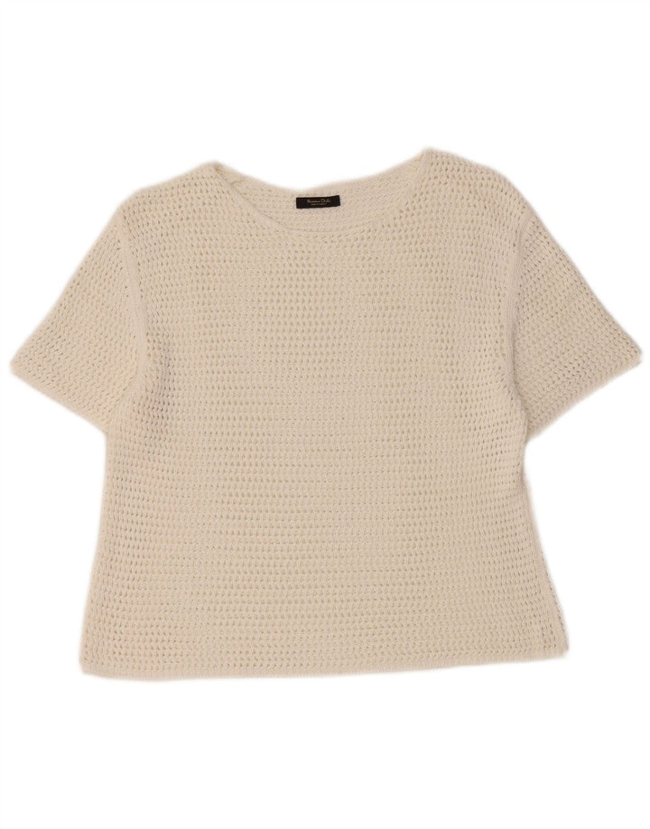 Massimo Dutti Dame Crop Hæklet Bluse Top UK 12 Medium White