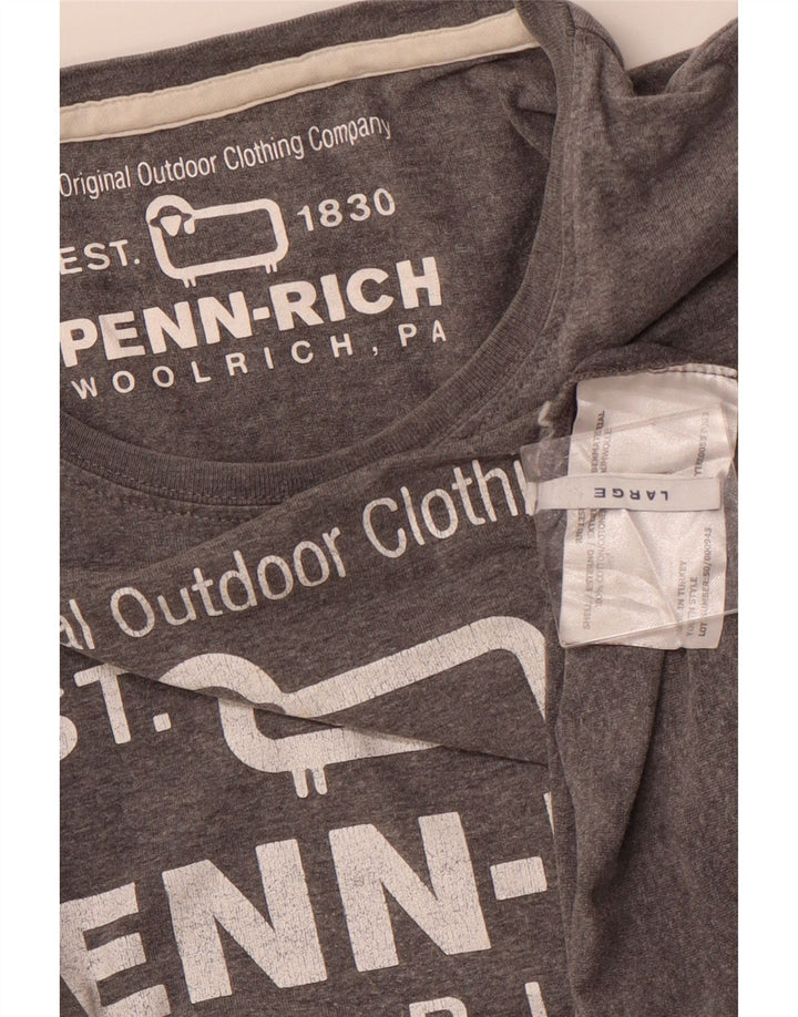 WOOLRICH Dame Penn-Rich grafisk T-shirt top UK 14 store grå flækkede