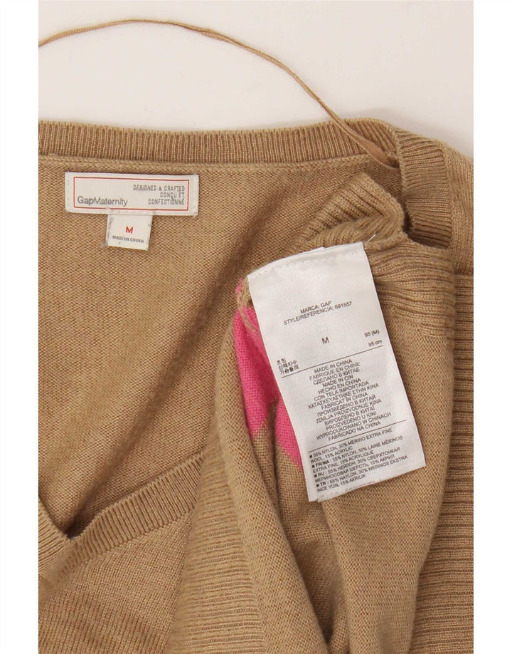 Gap Dame V-hals Jumper Sweater UK 12 Medium Brun Stribet Nylon