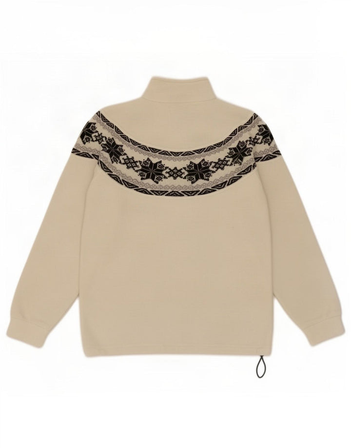 Vintage herre lynlås hals fleece jumper medium beige Fair Isle polyester