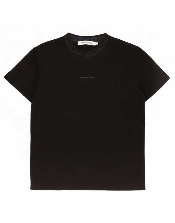 Calvin Klein Dame Crop Grafisk T-Shirt Top UK 10 Small Black Bomuld