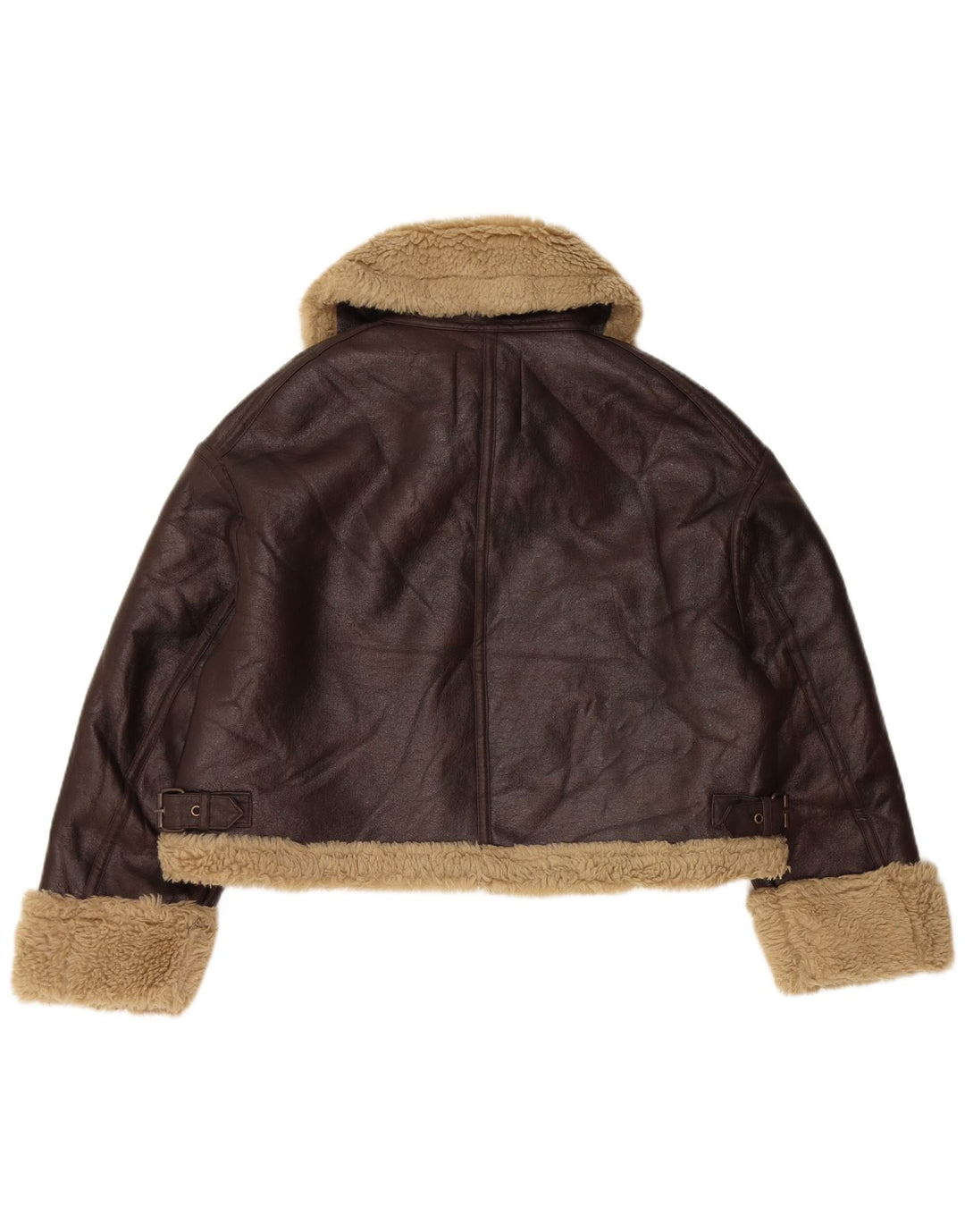 Zara Dame Oversized Sherpa-jakke i imiteret læder UK 14 Medium Brun