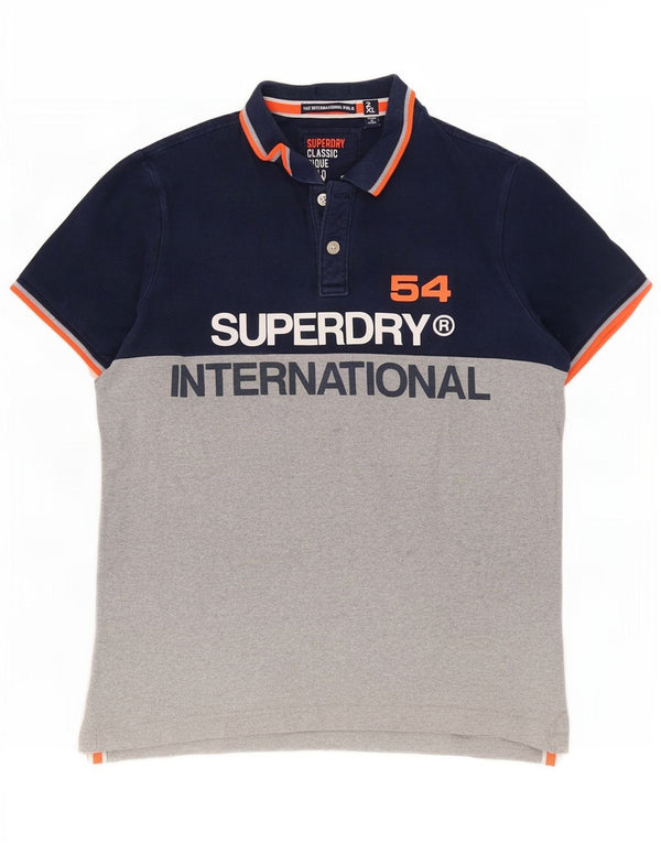 Superdry Herre grafisk klassisk pasform poloshirt 2XL blå farveblok bomuld