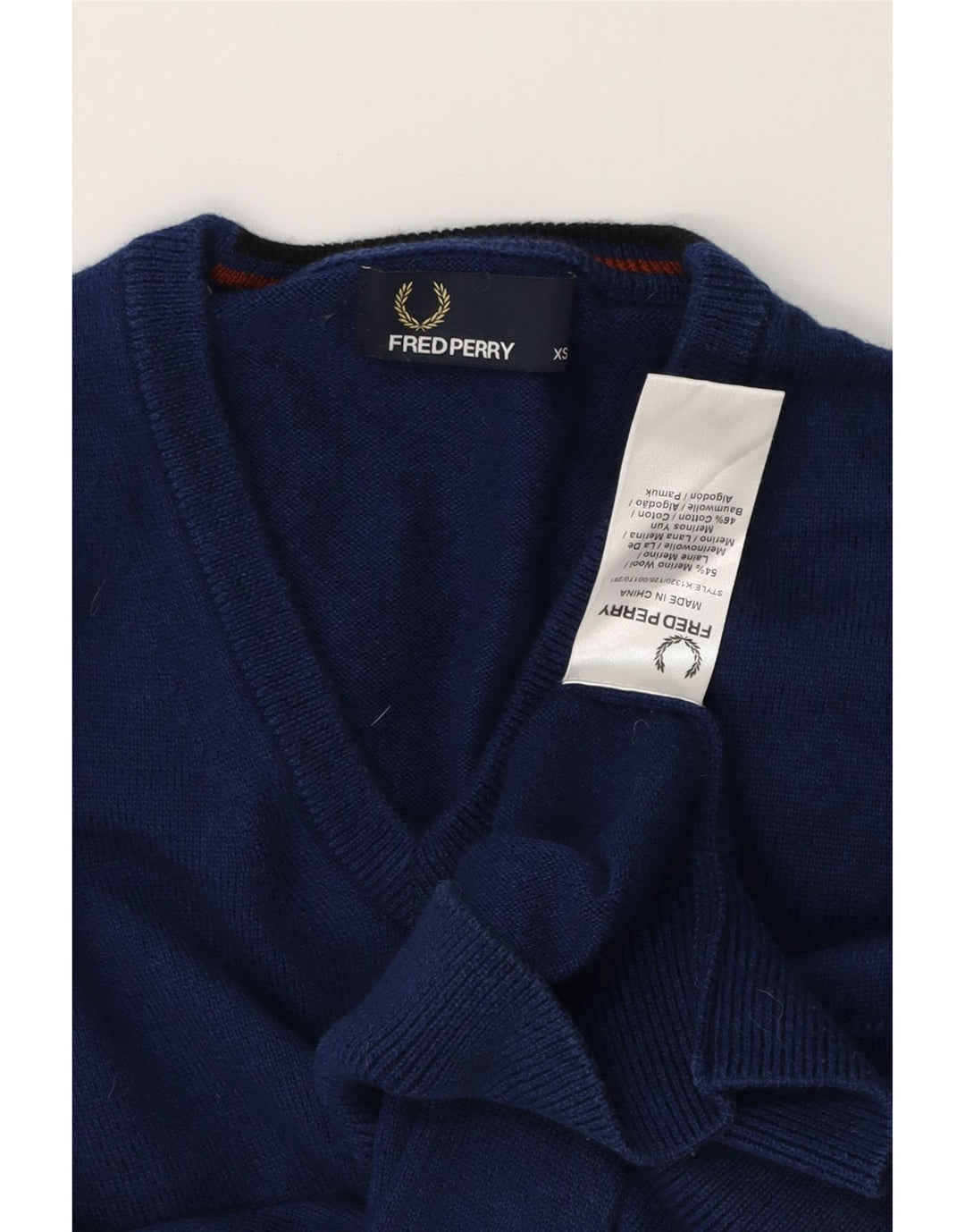 FRED PERRY Herre V-hals sweater XS Blå uld