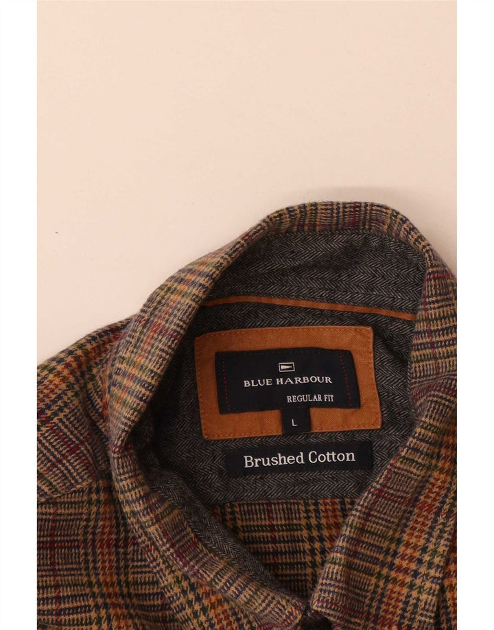 Marks & Spencer Herre Blue Harbor Flannel skjorte Stor brun Houndstooth