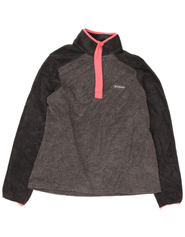 Columbia Womens Button Neck Fleece Jumper UK 14 Medium Grey Colourblock