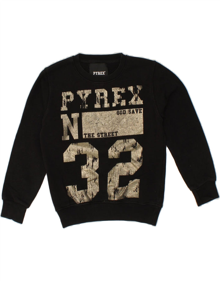 PYREX Girls Graphic Sweatshirt Jumper 9-10 Years Small Black Cotton Vintage Pyrex and Second-Hand Pyrex from Messina Hembry 