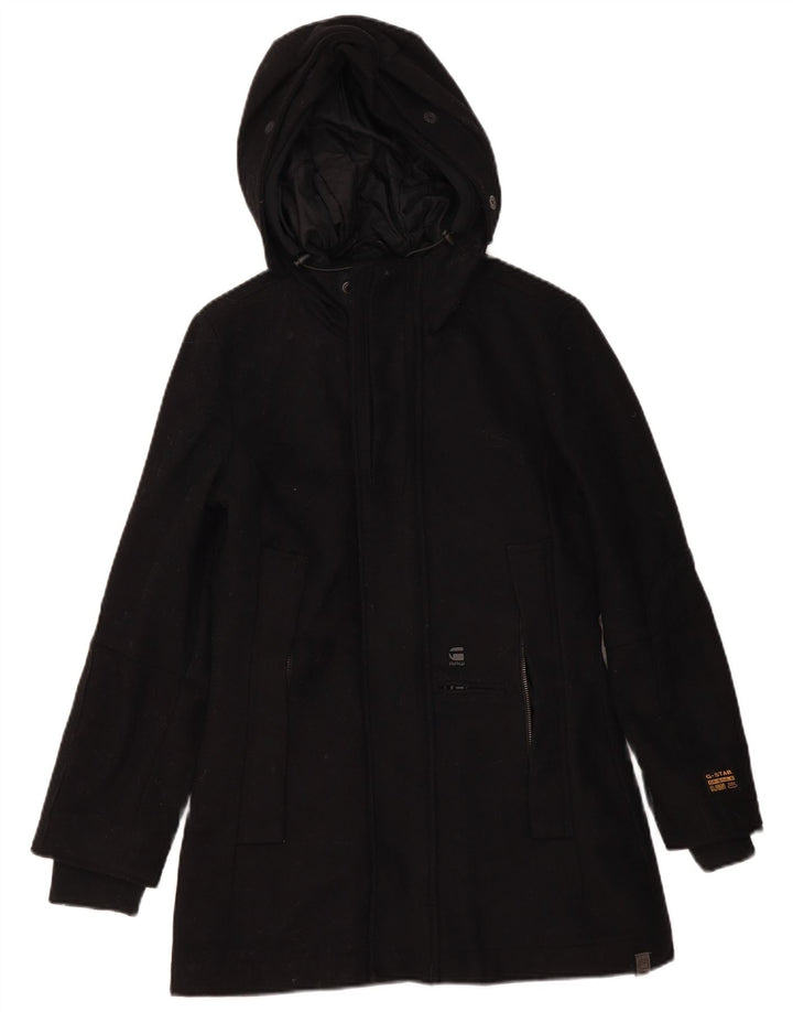 G-STAR Dame Hooded Parka Jacket UK 10 Small Black Wool