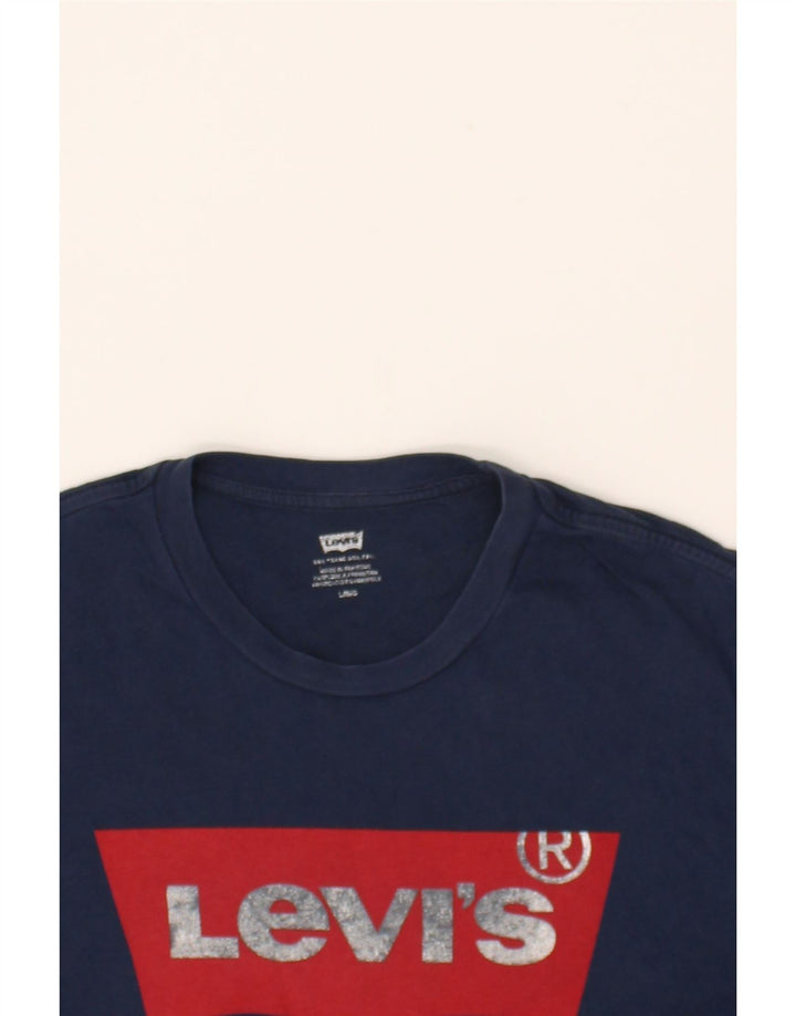 LEVI'S Mens Graphic T-Shirt Top Large Navy Blue Cotton Vintage Levi's and Second-Hand Levi's from Messina Hembry 