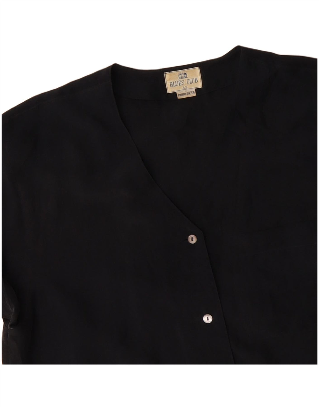 BLUE CLUB Dame Kortærmet skjorte Bluse IT 42 Medium Sort Silke
